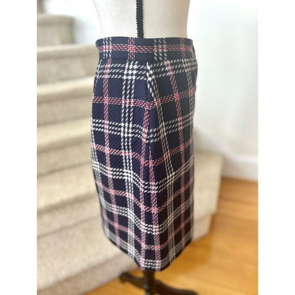 Brooks Brothers Red Fleece Navy, Red, White Plaid Wool Skirt - Picture 2 of 6